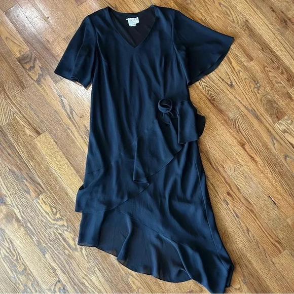 Vintage SANDRO Black Dress Ruffles - See Pictures For Measurements - Picture 1 of 8